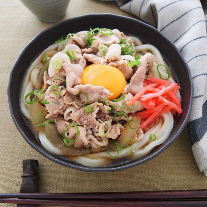 豚玉かけうどん(つゆだく豚丼風)